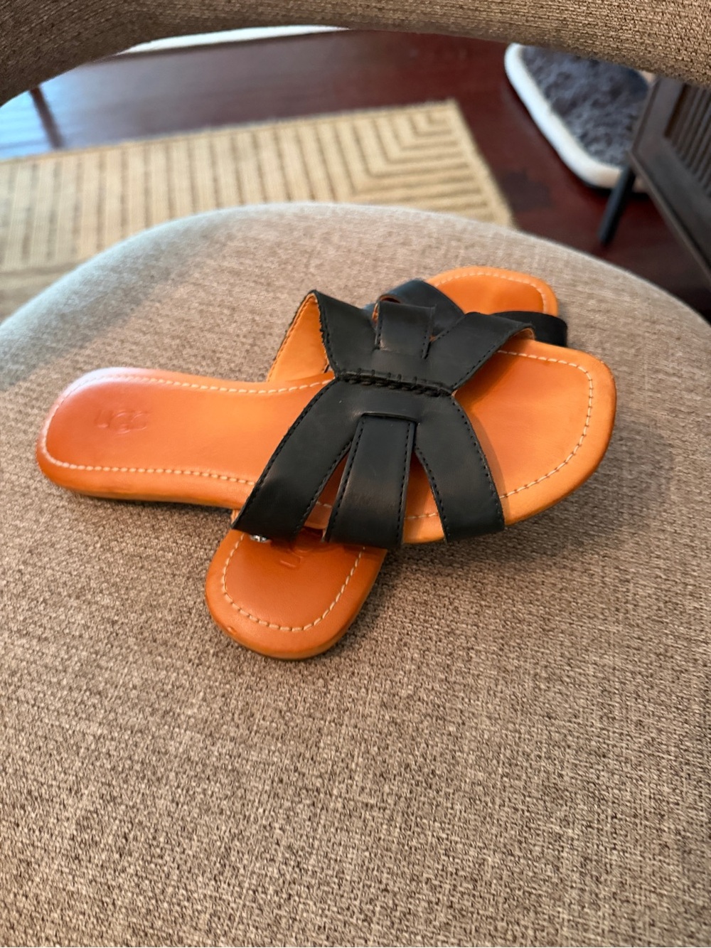 UGG Black Leather Slide Sandals